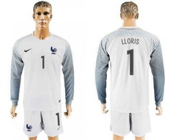 France #1 LLORIS White Goalkeeper Long Sleeves Soccer Country Jersey