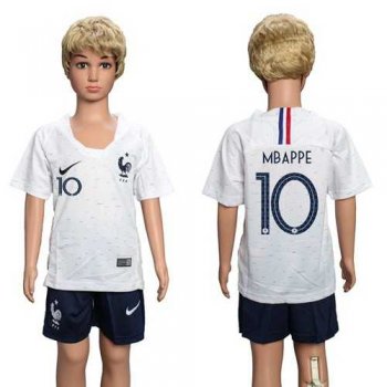 France #10 Mbappe Away Kid Soccer Country Jersey