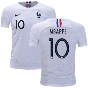 France #10 Mbappe Away Kid Soccer Country Jersey