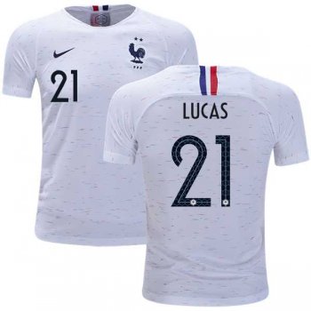 France #21 Lucas Away Kid Soccer Country Jersey