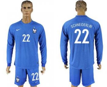 France #22 Schneiderlin Home Long Sleeves Soccer Country Jersey