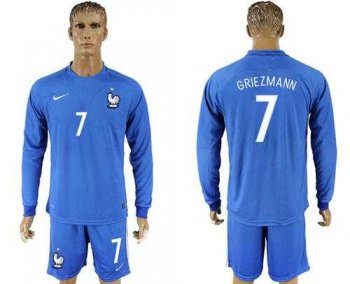 France #7 Griezmann Home Long Sleeves Soccer Country Jersey