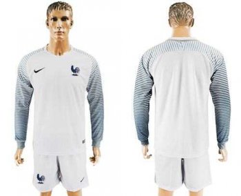 France Blank White Goalkeeper Long Sleeves Soccer Country Jersey