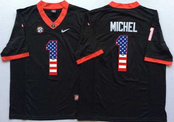 Georgia Bulldogs #1 Sony Michel Black USA Flag College Jersey