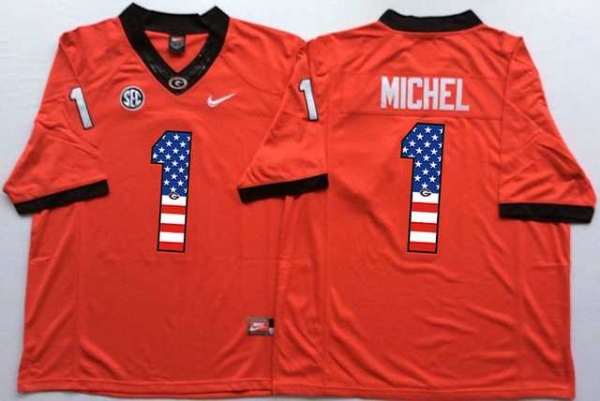 Georgia Bulldogs #1 Sony Michel Red USA Flag College Jersey