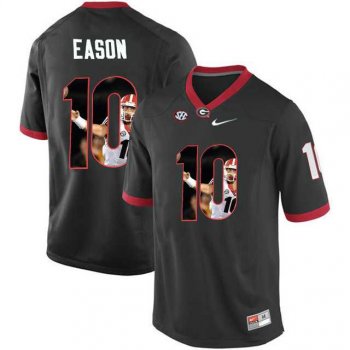 Georgia Bulldogs #10 Jacob Eason Black With Portrait Print College Football Jersey