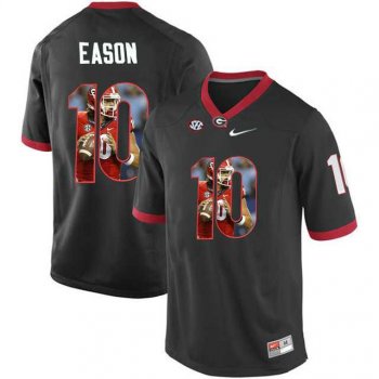 Georgia Bulldogs #10 Jacob Eason Black With Portrait Print College Football Jersey2