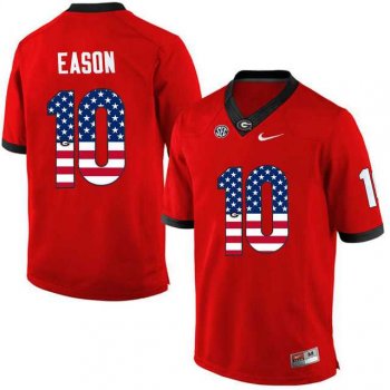 Georgia Bulldogs #10 Jacob Eason Red USA Flag College Football Jersey