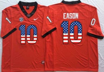 Georgia Bulldogs #10 Jacob Eason Red USA Flag College Jersey