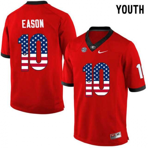 Youth Georgia Bulldogs #10 Jacob Eason Red USA Flag Youth College Football Jersey