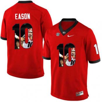 Georgia Bulldogs #10 Jacob Eason Red With Portrait Print College Football Jersey