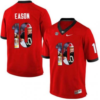 Georgia Bulldogs #10 Jacob Eason Red With Portrait Print College Football Jersey2