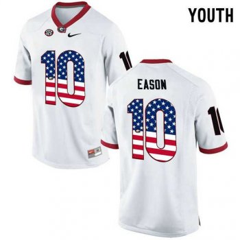 Youth Georgia Bulldogs #10 Jacob Eason White USA Flag Youth College Football Jersey