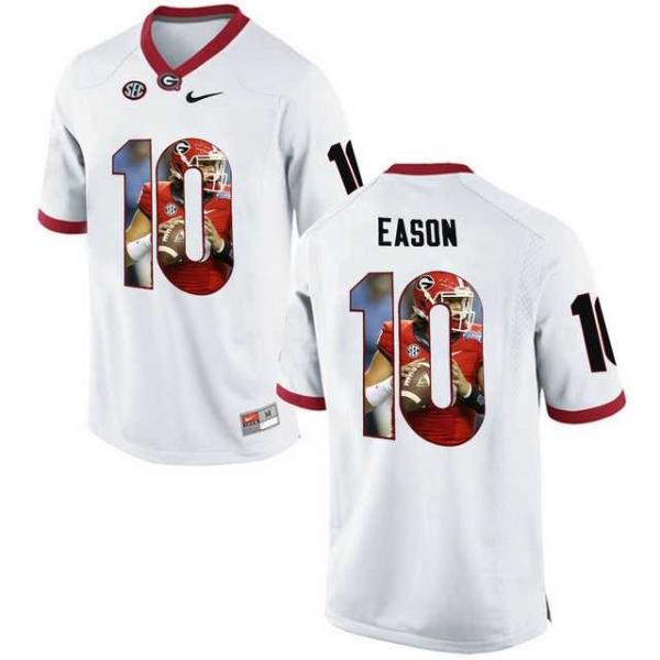 Georgia Bulldogs #10 Jacob Eason White With Portrait Print College Football Jersey2