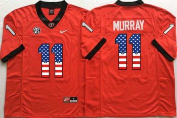 Georgia Bulldogs #11 Aaron Murray Red USA Flag College Jersey