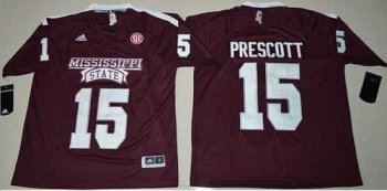 Georgia Bulldogs #15 Dak Prescott Maroon SEC Patch Stitched NCAA Jersey