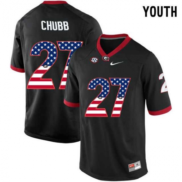 Youth Georgia Bulldogs #27 Nick Chubb Black USA Flag Youth College Football Jersey