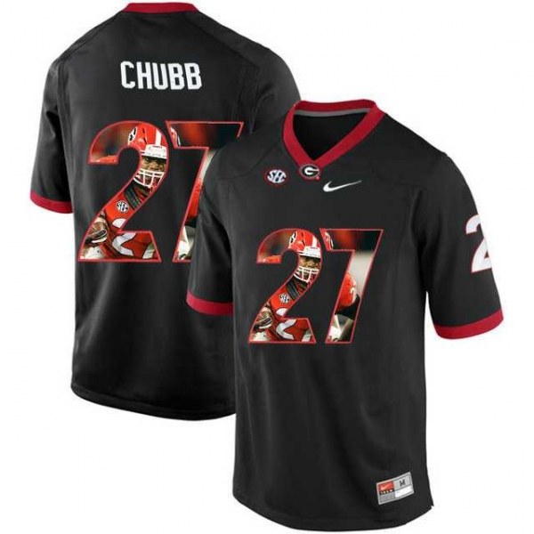 Georgia Bulldogs #27 Nick Chubb Black With Portrait Print College Football Jersey