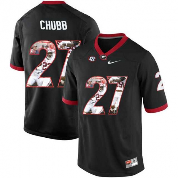 Georgia Bulldogs #27 Nick Chubb Black With Portrait Print College Football Jersey2