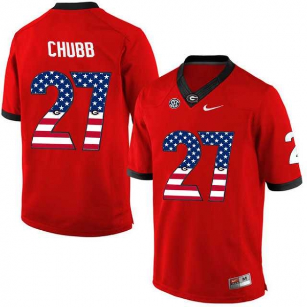 Georgia Bulldogs #27 Nick Chubb Red USA Flag College Football Jersey