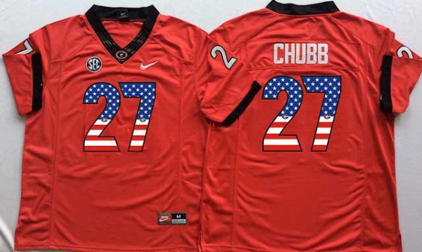 Georgia Bulldogs #27 Nick Chubb Red USA Flag College Jersey