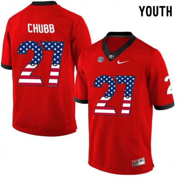 Youth Georgia Bulldogs #27 Nick Chubb Red USA Flag Youth College Football Jersey