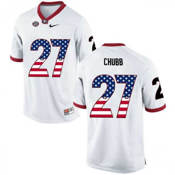 Georgia Bulldogs #27 Nick Chubb White USA Flag College Football Jersey