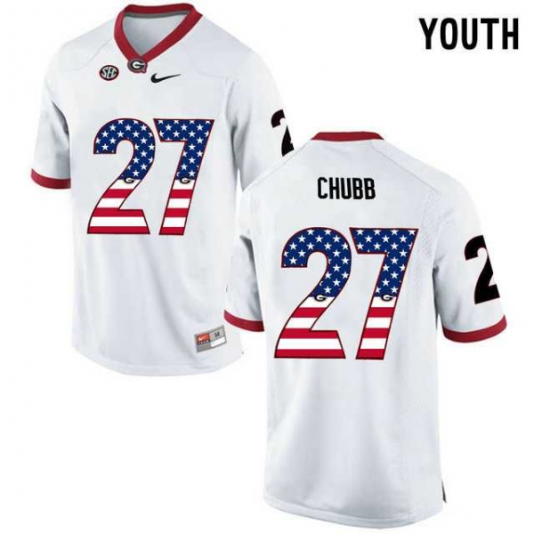 Youth Georgia Bulldogs #27 Nick Chubb White USA Flag Youth College Football Jersey