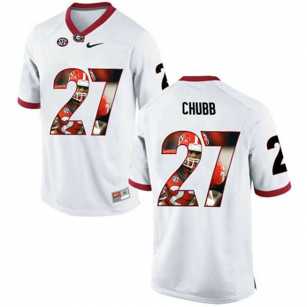 Georgia Bulldogs #27 Nick Chubb White With Portrait Print College Football Jersey