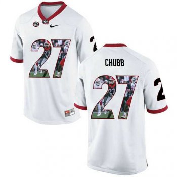 Georgia Bulldogs #27 Nick Chubb White With Portrait Print College Football Jersey2