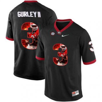 Georgia Bulldogs #3 Todd Gurley II Black With Portrait Print College Football Jersey2