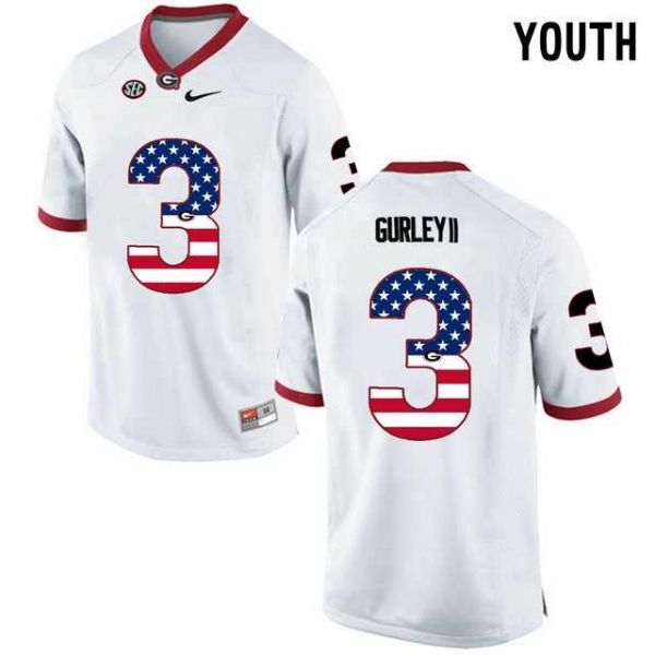 Youth Georgia Bulldogs #3 Todd Gurley II White USA Flag Youth College Football Jersey