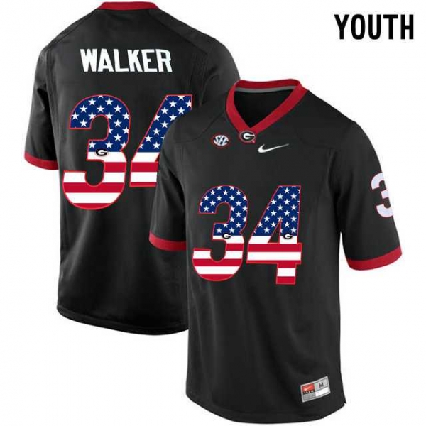 Youth Georgia Bulldogs #34 Herchel Walker Black USA Flag Youth College Football Jersey