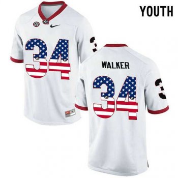 Youth Georgia Bulldogs #34 Herchel Walker White USA Flag Youth College Football Jersey