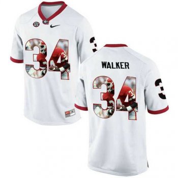 Georgia Bulldogs #34 Herchel Walker White With Portrait Print College Football Jersey