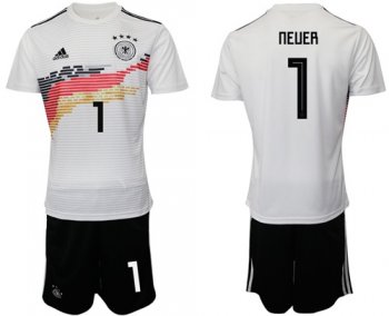 Germany #1 Neuer White Home Soccer Country Jersey