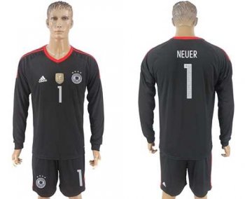 Germany #1 Neuer Black Goalkeeper Long Sleeves Soccer Country Jersey