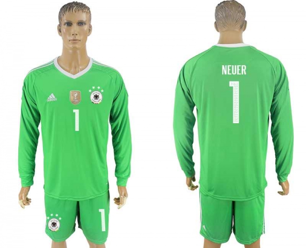 Germany #1 NEUER Green Goalkeeper 2018 FIFA World Cup Long Sleeve Soccer Jersey