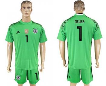 Germany #1 Neuer Green Goalkeeper Soccer Country Jersey