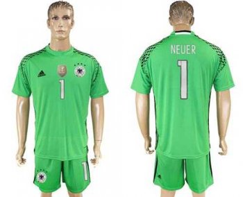 Germany #1 Neuer Green Goalkeeper Soccer Country Jersey