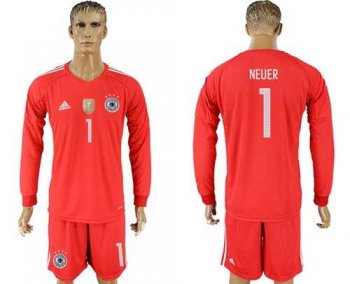 Germany #1 Neuer Red Goalkeeper Long Sleeves Soccer Country Jersey