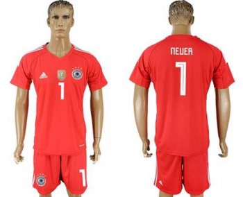 Germany #1 Neuer Red Goalkeeper Soccer Country Jersey