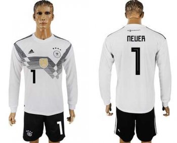 Germany #1 Neuer White Home Long Sleeves Soccer Country Jersey