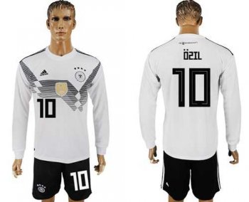 Germany #10 Ozil White Home Long Sleeves Soccer Country Jersey