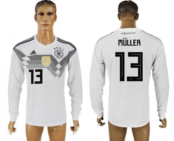 Germany #13 MULLER Home 2018 FIFA World Cup Long Sleeve Thailand Soccer Jersey