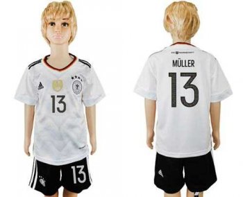 Germany #13 Muller White Home Kid Soccer Country Jersey