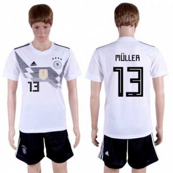 Germany #13 Muller White Home Soccer Country Jersey