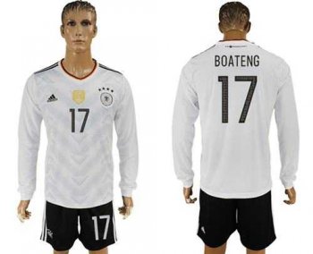 Germany #17 Boateng White Home Long Sleeves Soccer Country Jersey