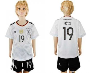 Germany #19 Gotze White Home Kid Soccer Country Jersey