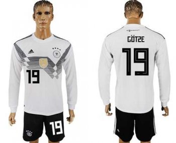 Germany #19 Gotze White Home Long Sleeves Soccer Country Jersey